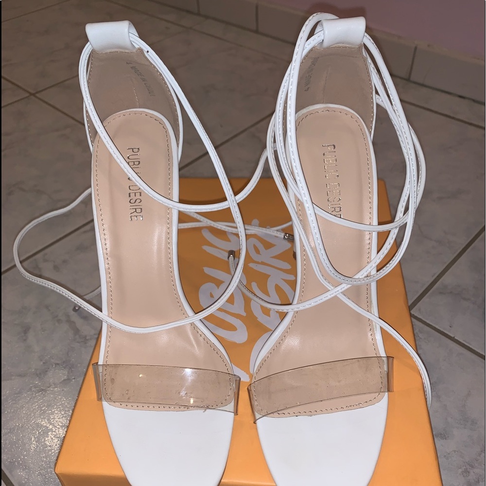 Public Desire White Strappy Heels